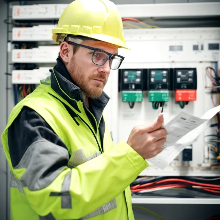Técnico da VoltCert inspecionando quadro elétrico